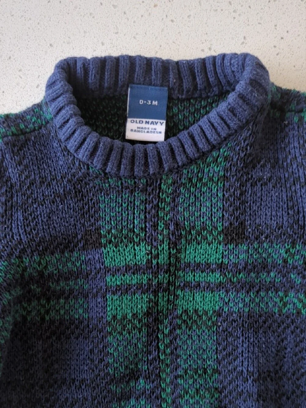 Old Navy Navy and Green Plaid Knit Matching Set 0-3 Months